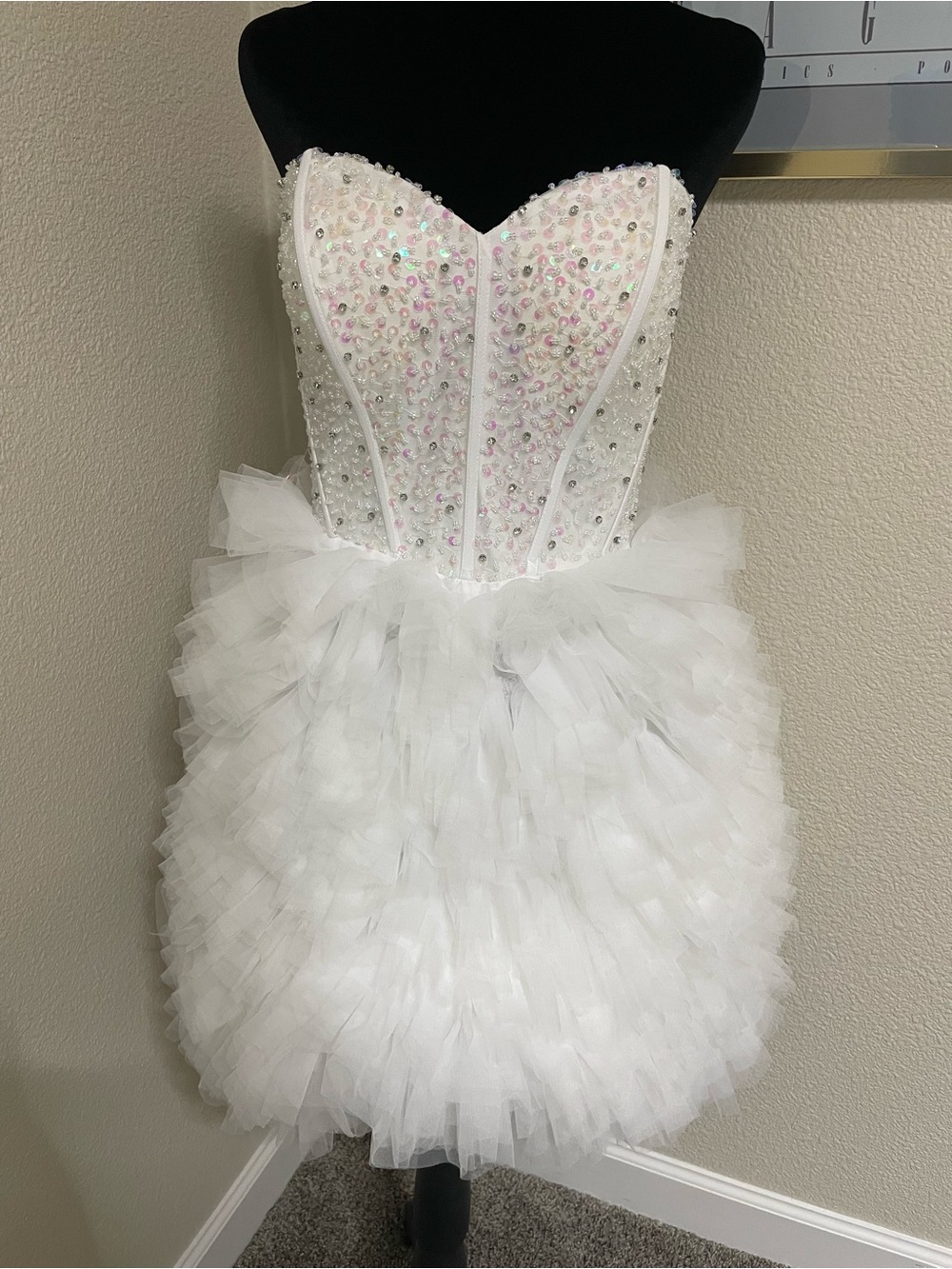 JJs House White Strapless Crystal-Embellished Tulle Dress - Bach, Prom, HoCo!